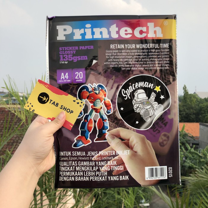 

(DISKON TERMURAH) PRINTECH GLOSSY STICKER PAPER A4 135 GSM 20 LEMBAR | KERTAS STICKER A4