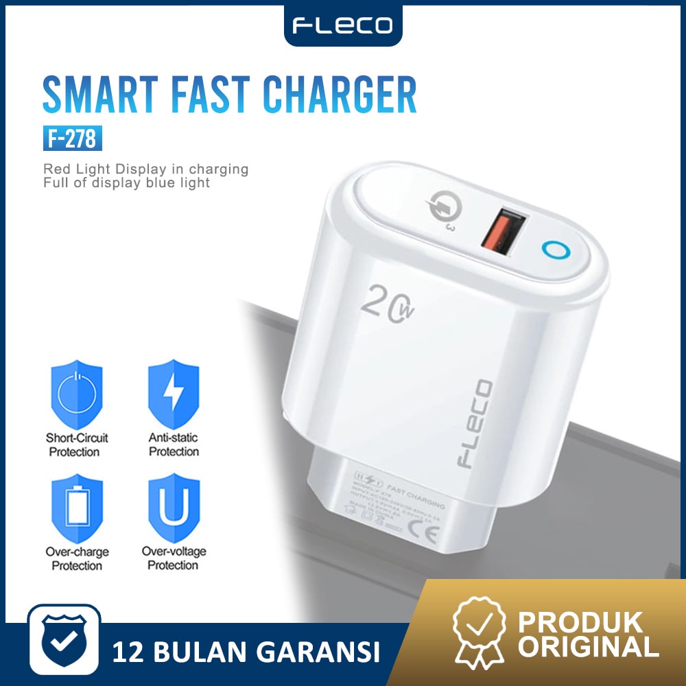 Kepala Charger fast charging 20W Charger Adaptor original F-278 FLECO FREE kabel MICRO