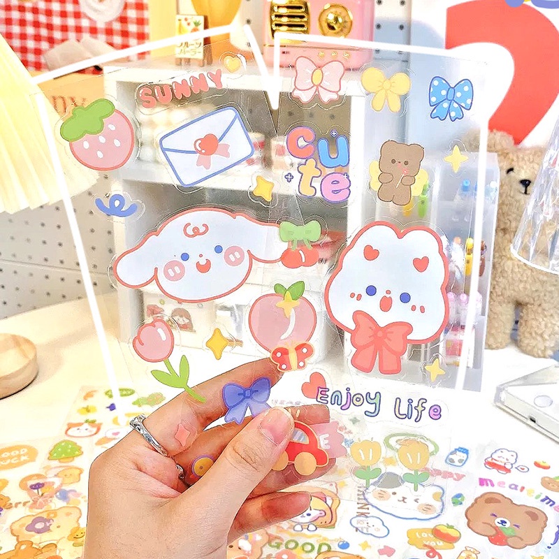 Stiker PVC Aesthetic 1 Lembar  Panjang | Sticker Cute Animal | Sticker PET PVC casing HP Estetik Diary Tumbler