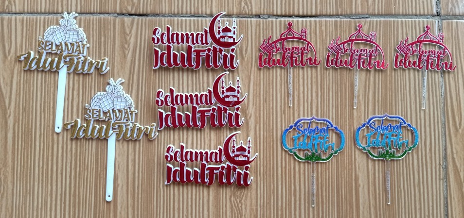 Ti-0133-b Cake Topper Tulisan Idul Fitri Lebaran Tempel Masjid Merah