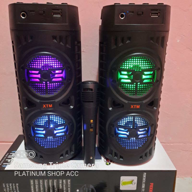 SPEAKER BLUETOOTH BONUS MIC KARAOKE/SALON AKTIF PORTABLE SUPER BASS WIRELESS SPEKER USB LED