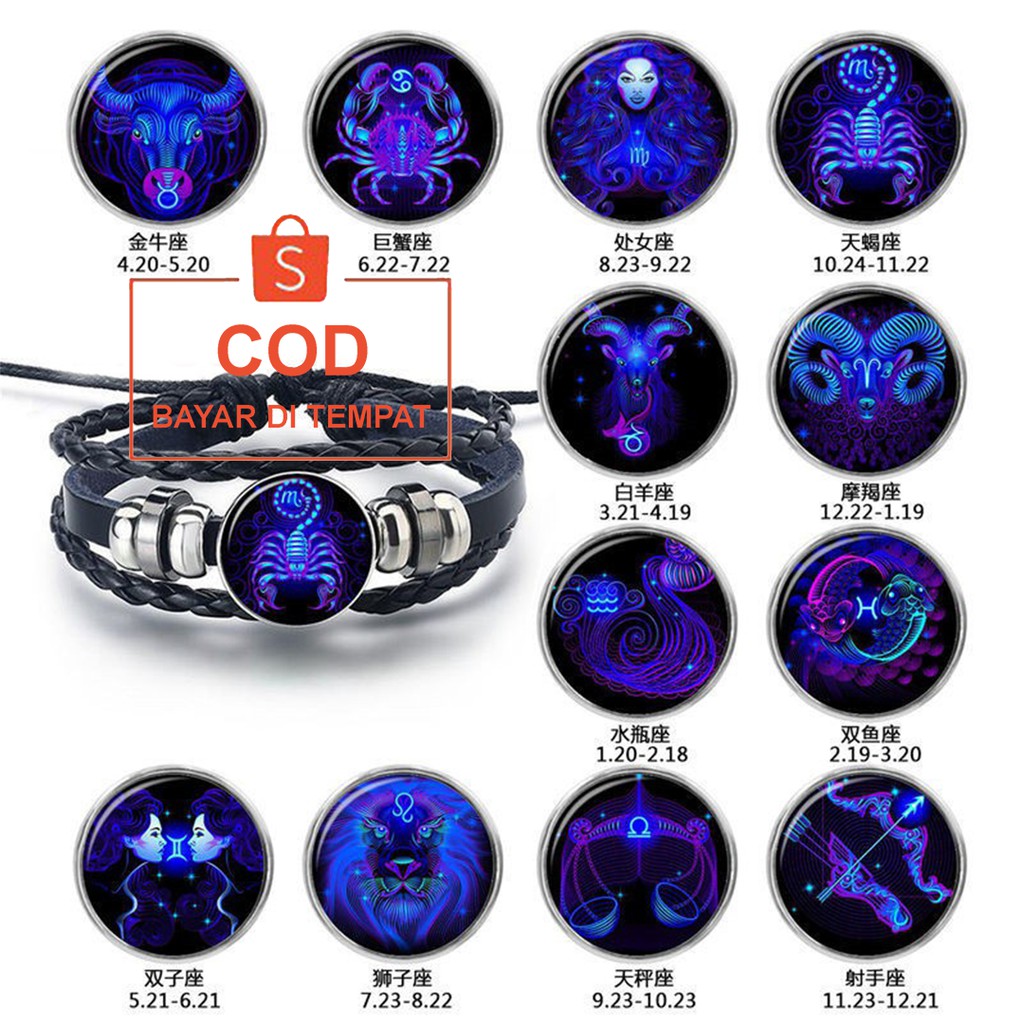 ✅COD Gelang Zodiak 3D Glow In The Dark Tali Hitam Polos Aksesoris Fashion Korean Style Pria Wanita Cowok Cewek Murah Couple Original