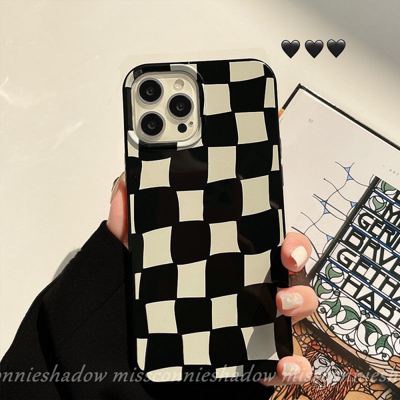 Soft Case Bahan tpu Motif Kotak Hitam Dan Putih Untuk iPhone 11 13 12 Pro Max XR X XS Max 7 8 Plus SE 2020