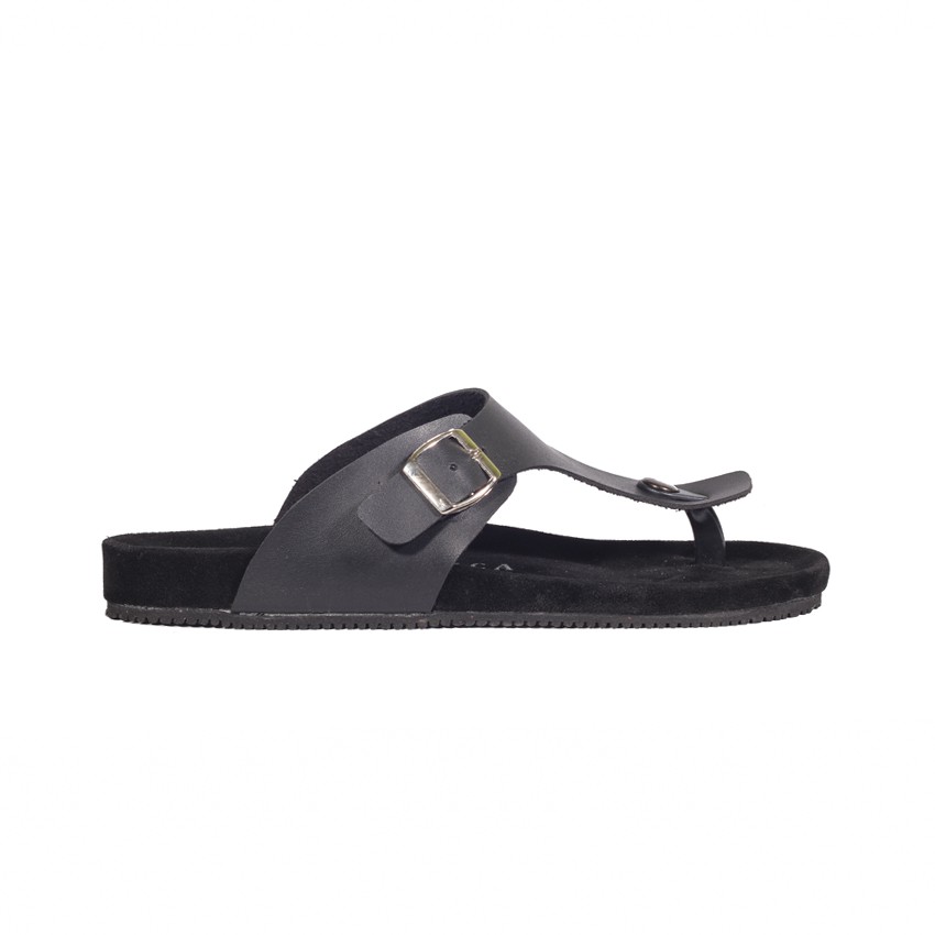 Lexon Full Black | Sendal Tali Kulit Simpel Kayu Pria Cowok Men Sandal Footwear | FORIND x Lvnatica