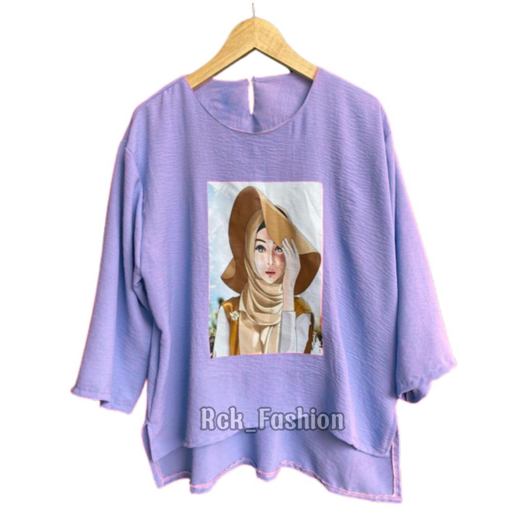 Baju Atasan Viral Korean Style /gambar Print Atasan Oversize bahan crinkle