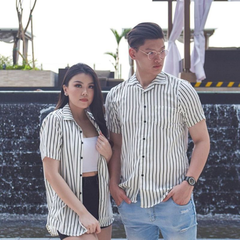 Kemeja Pria Salur Stripe Casual Garis garis Distro Lengan Pendek Pria