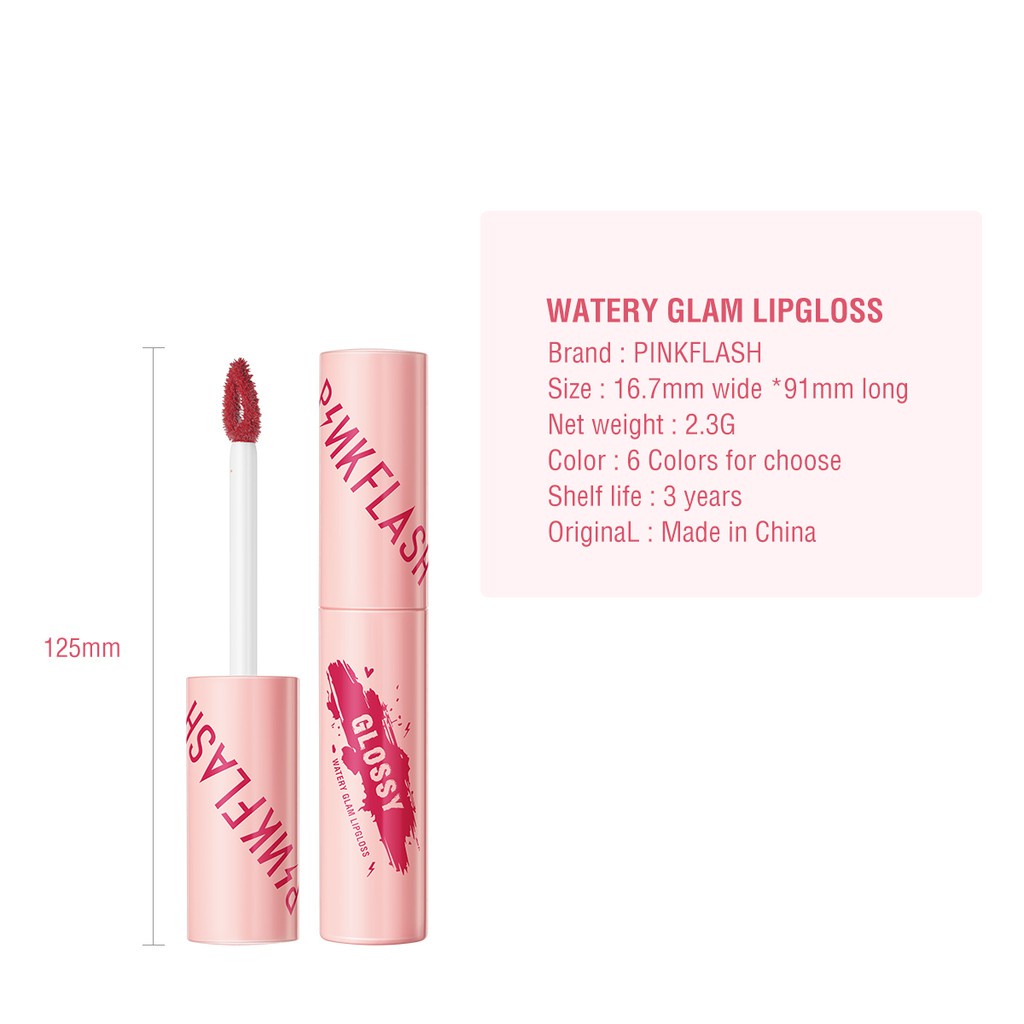 ★ BB ★ PINKFLASH Watery Glam Lipgloss - Super Glossy - Shiny - Lip Tint - High Quality Moisturizing - Non Sticky - Long Lasting - PINK FLASH - PF L09