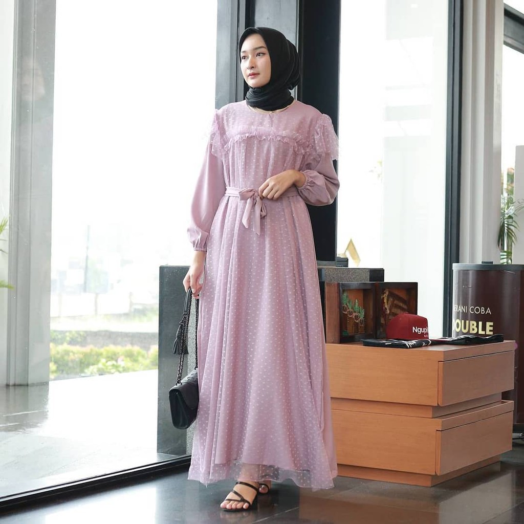 PROMO- Kayla Maxi Dress Pesta Tille dot M-XL / BAJU DEWASA MURAH TERBARU 2021 /Gamis Kondangan Wan