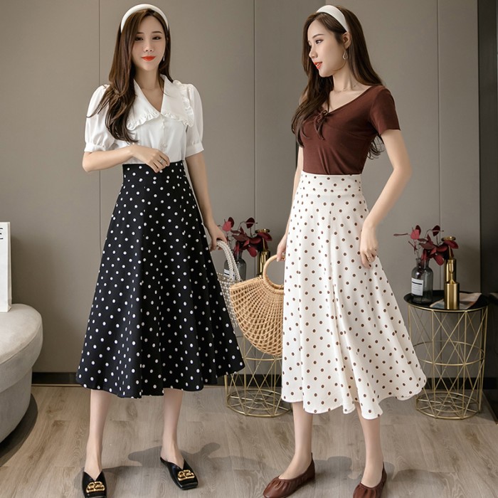 Polkadot Skirt/Maxi Skirt/Rok Panjang - Beige, L