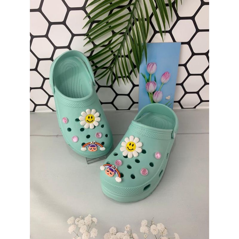 Sandal Wedges Clog Shoes Wanita Jibbitz Varian Bunga Daisy HEMA Sandal Fuji