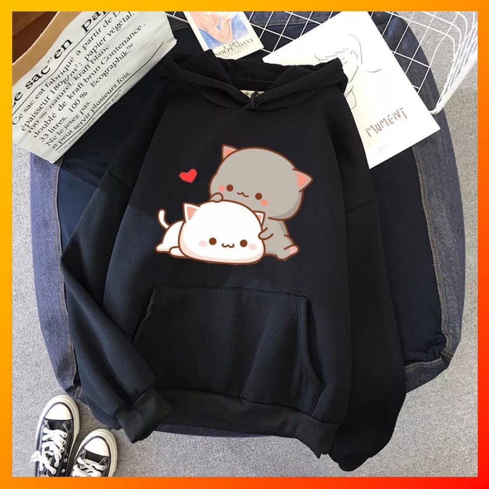 Sweater Hoodie Jaket Outerwear Pakaian Wanita Oversize Korean Style Kartun Kucing Anime Fleece