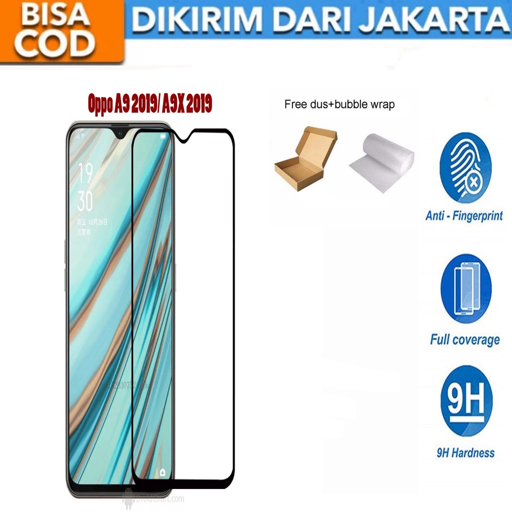 Tempered Glass Oppo A9 2019 / A9X 2019 Full Cover/Full Screen Screen Protector Anti Gores