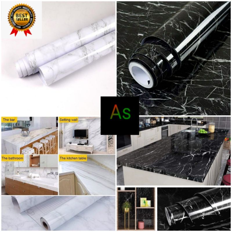 Wallpaper dapur anti minyak dan panas motif marmer glossy polos dan stiker kayu/walpaper/wall sticke
