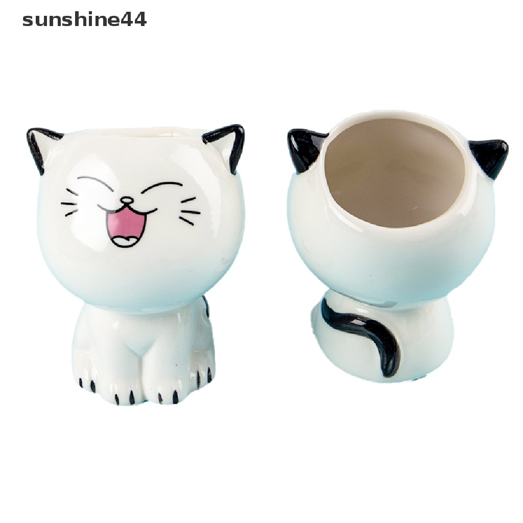 Sunshine Pot Bunga Mini Bentuk Kucing Bahan Keramik