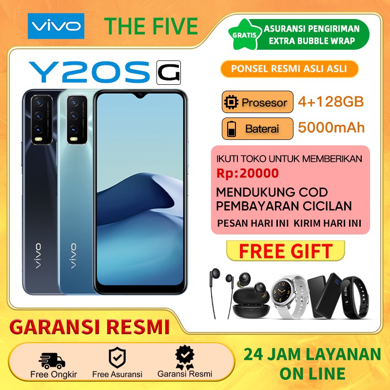 vivo y20sg 4GB 128GB Garansi Resmi, 5000mAh, 6.51 inci, COD, free gift