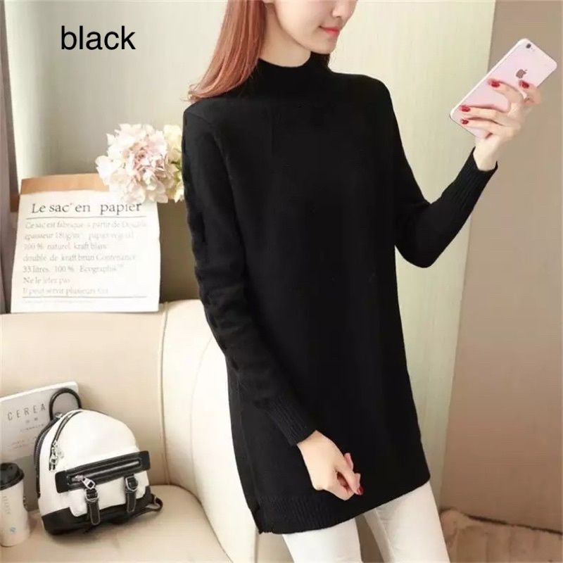 (O-002) High neck long sleeve knit blouse / baju rajut wanita big size