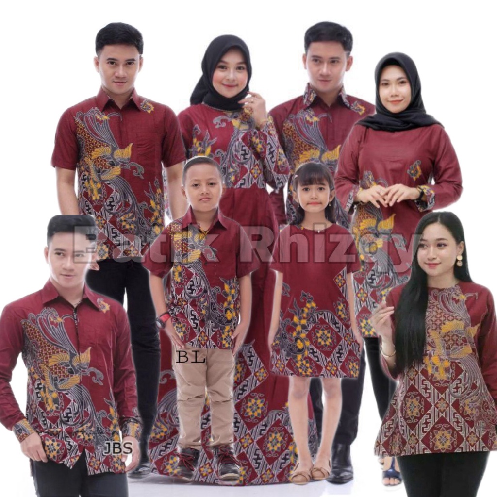 Batik Couple Set Pakaian Keluarga Family Katun M-Jumbo Motif Kenari Merah Maroon Marun