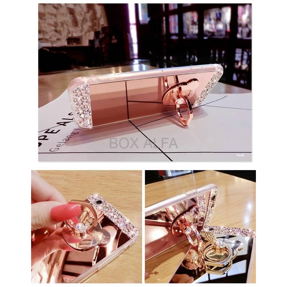 Case Vivo V7 Plus Luxury Bling Diamond Crystal Soft Mirror Ring Bear