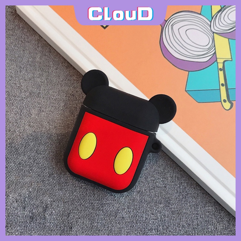 Casing Silikon Motif Kartun Mickey / Minnie Mouse Untuk Simpan Earphone Wireless Bluetooth Apple AirPods 1 / 2