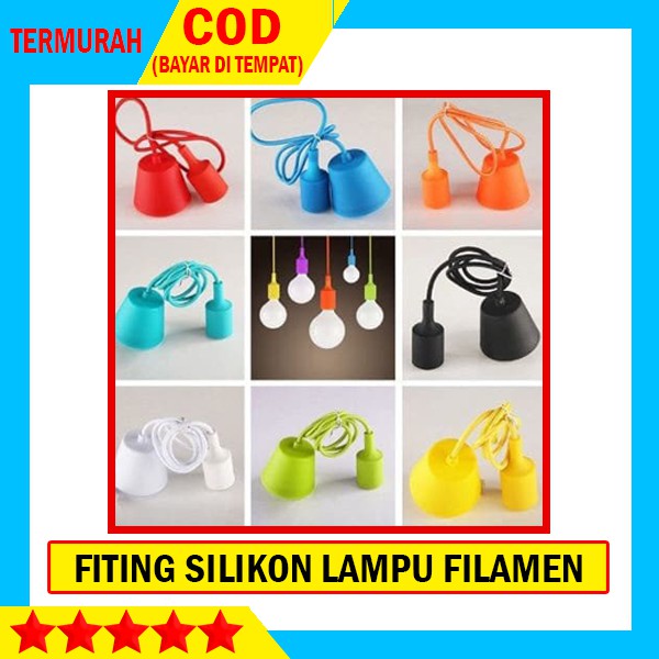 FITTING GANTUNG LAMPU EDISON LAMPU FILAMEN CAFE E27 FITTING SILIKON - Merah