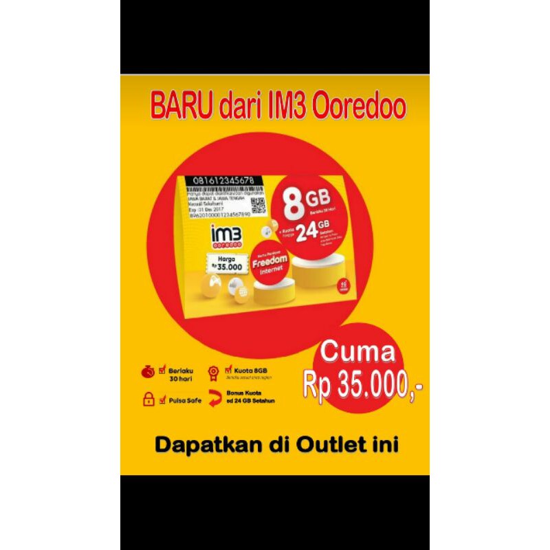 Kartu Perdana Indosat Freedom Internet 8GB ORI
