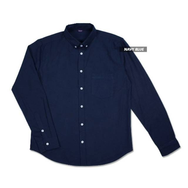 Kemeja Polos Pria Lengan Panjang Slim fit Cotton Oxford - Kemeja Polos Panjang Biru Navy