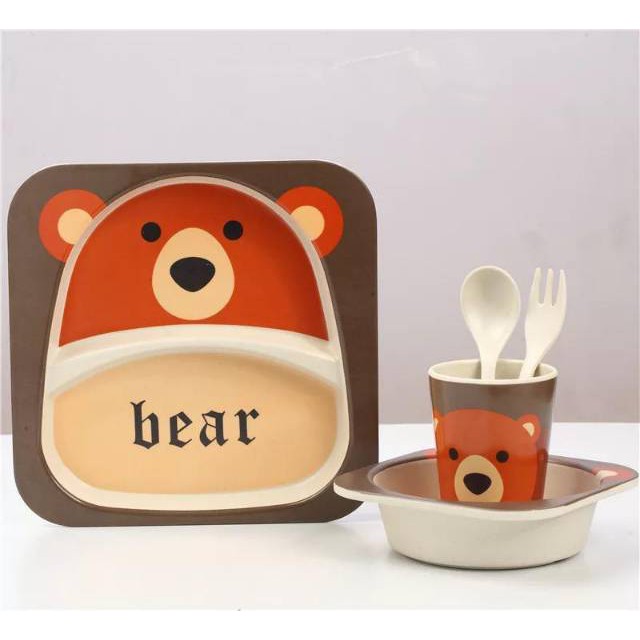 Bamboo Fiber Baby / Kids Tableware Set | Paket Alat Makan Anak Mangkuk Piring Gelas Animal