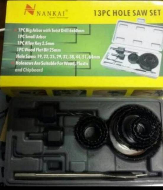 Mata Bor Kayu Bulat 13 Pcs / Hole Saw Wood Set/Holesaw Kit Mata Bor Kayu Set Isi 13 Pcs Hole Saw Kit/Mata Bor Pelubang Kayu Pralon