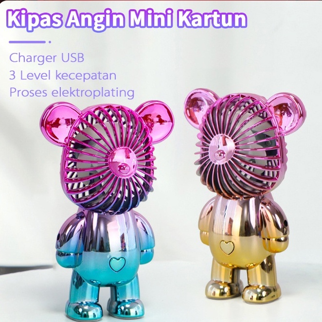 Kipas Angin Mini Beruang Gradasi Bear USB cas Kipas Angin Portable