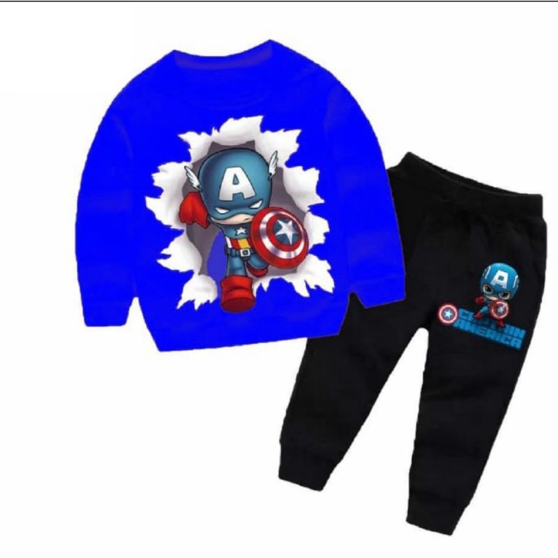 Setelan sweater anak motif superhiro capten america 1-5 thn baju anak terlaris baju anak kekinian atasan anak trendy bisa pilih warna