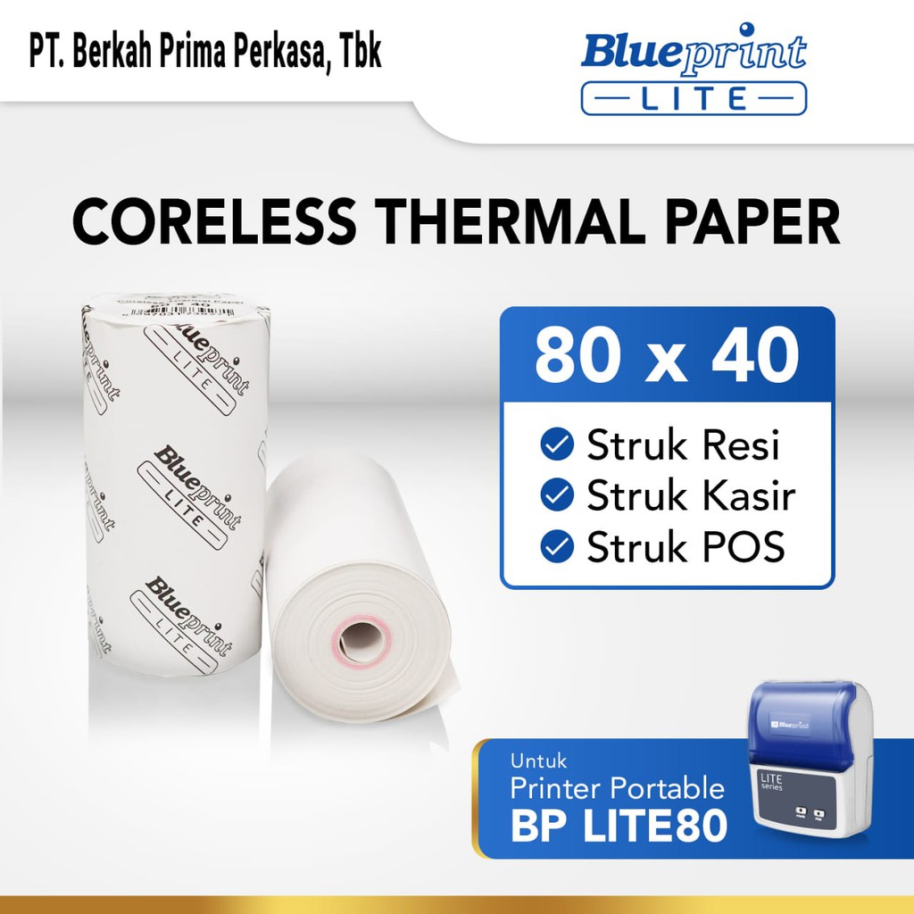 

Kertas Thermal Struk kasir POS & Resi BLUEPRINT Lite 80 x 40 , 80x40 mm - 1 Roll