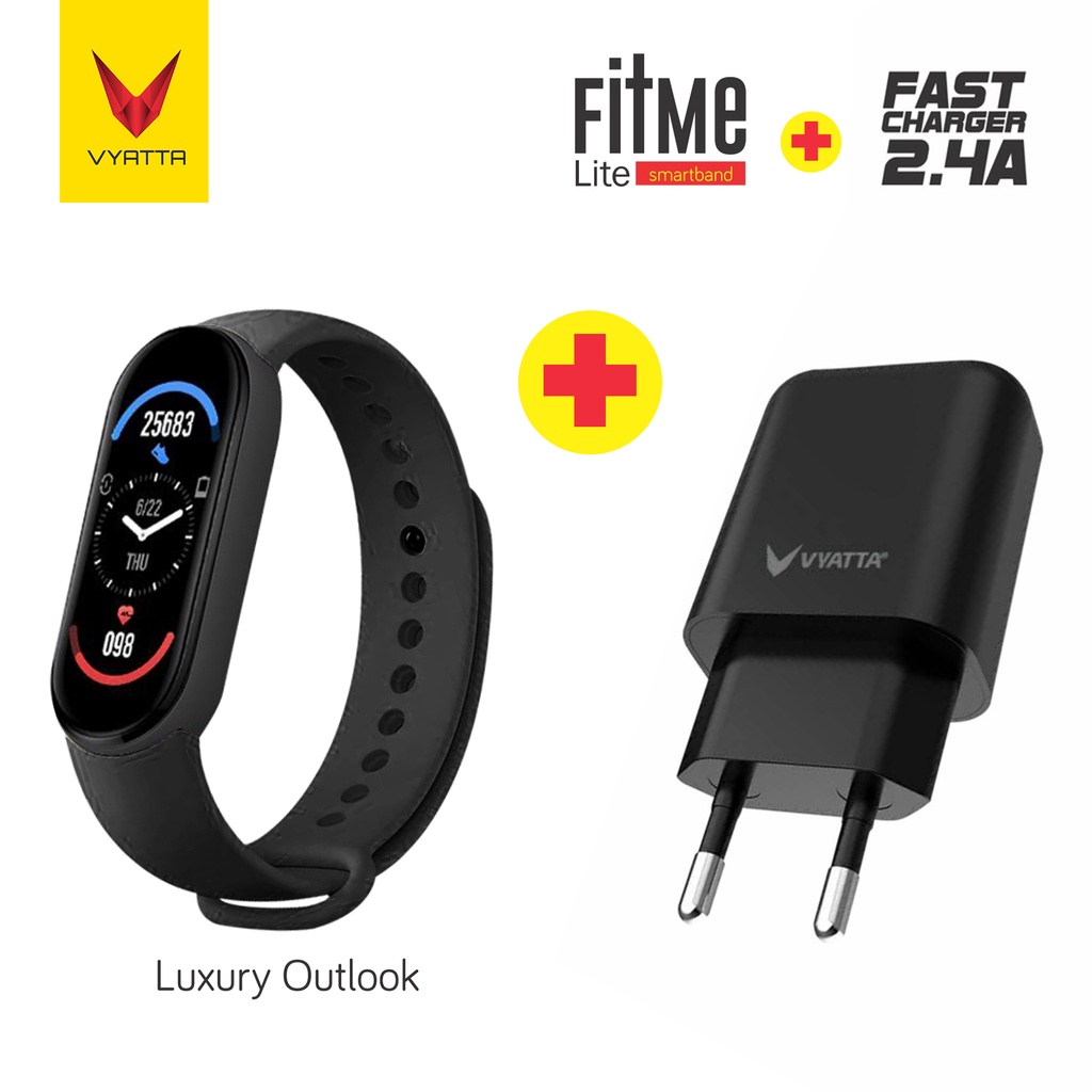VYATTA FitMe Lite New Smartband - 200+Watchface, Sport Mode, IP67,SPO2-Graphite Black+2.4A