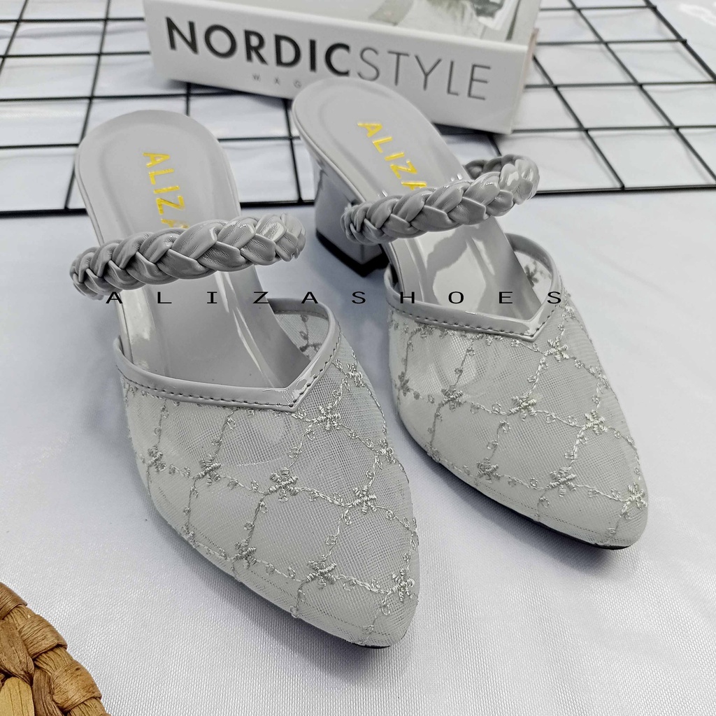 ALIZA SANDAL HEELS WANITA CHUNKY 5 CM JALA RAJUT TERBARU-3