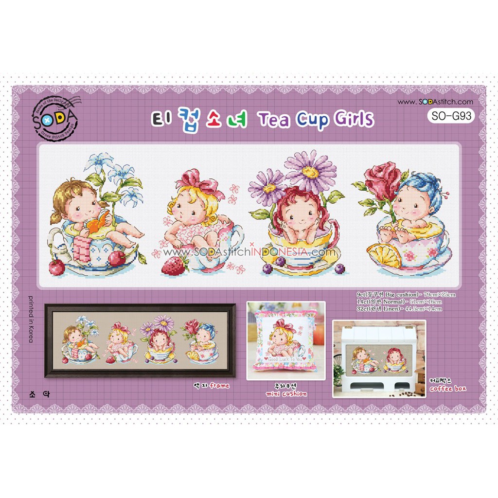 Paket DIY Craft Sulam Kristik / Cross Stitch Sodastitch SO-G93 - Tea Cup Girls