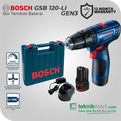 Bosch Cordless Impact Drill / Bor Impact Baterai Gen3 12Volt GSB 120-LI