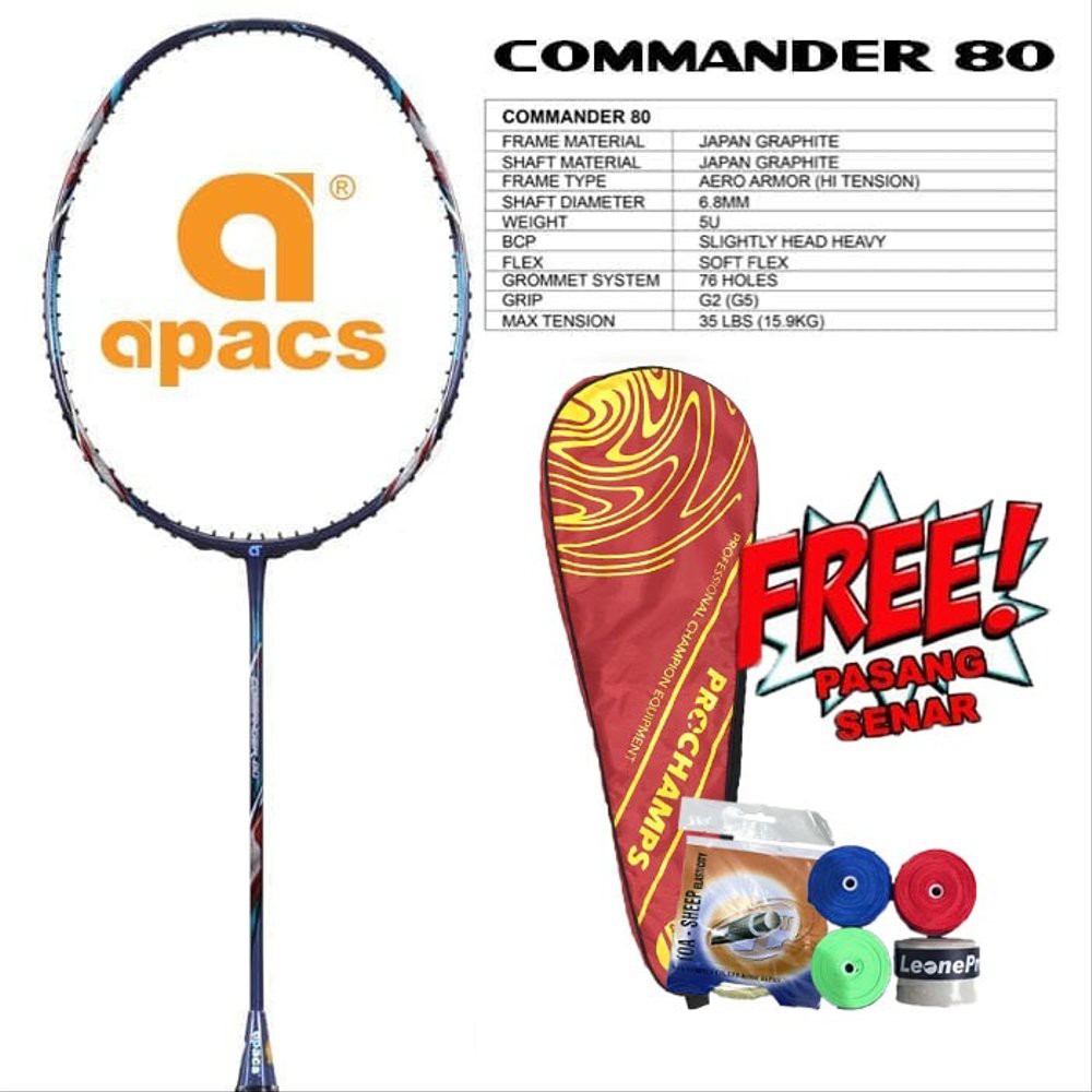 Promo APACS COMMANDER 80 RAKET BADMINTON - ORIGINAL Limited