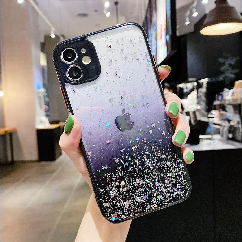 Case Transparan Foil Emas Aksen Untuk iPhone 7 8 Plus Se 2020 X Xs Max Xr 11 Pro Max