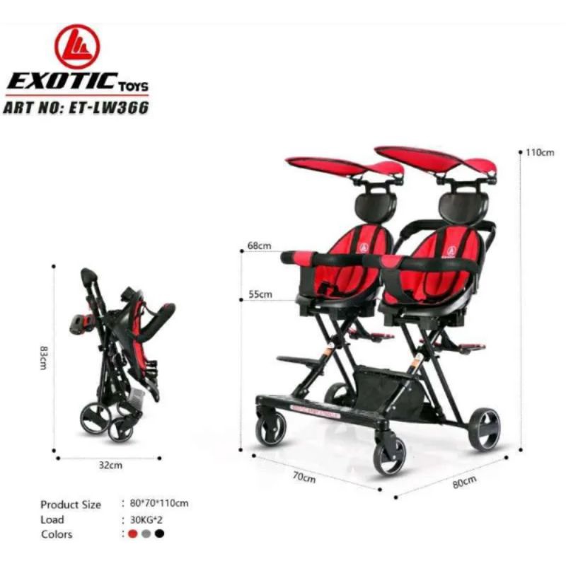 Stroller Twins Exotic LW-366, Spacebaby SB-1013 Toys, Cup Holder, 5Point Seat-belt