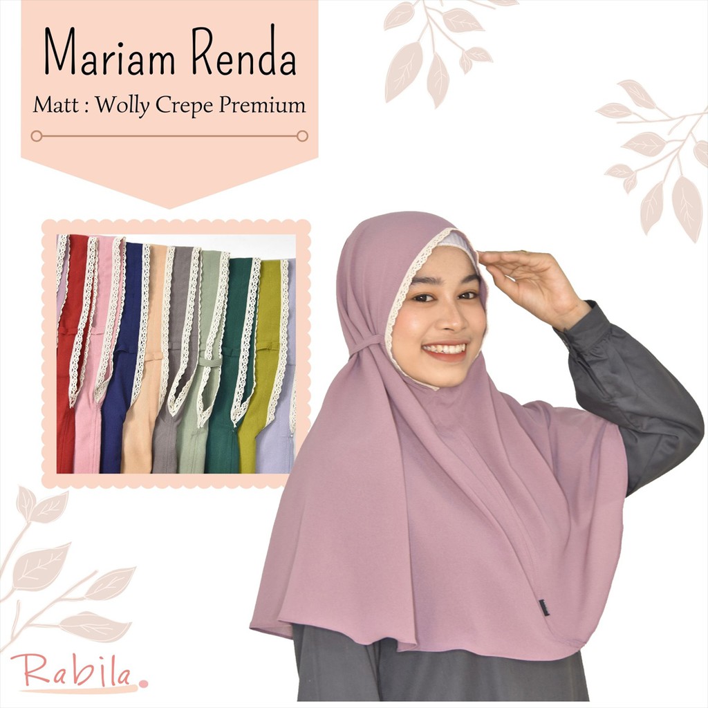 HIJAB RENDA MARIAM = HIJAB BERGO NON PET TALI INSTAN SATU LAYER ORY By Toko Anfasha