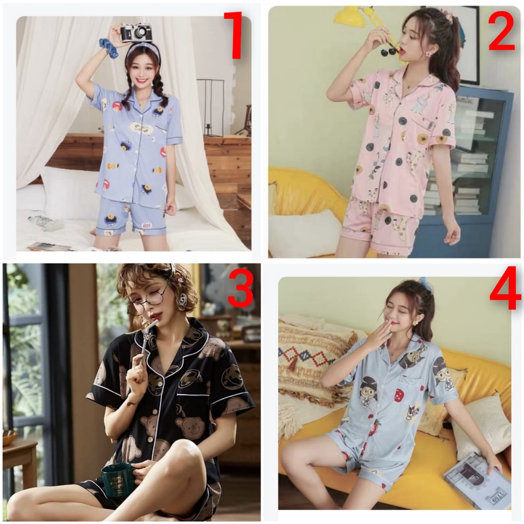 Baju tidur piyama bahan spandek import modek kra kancing lima hp