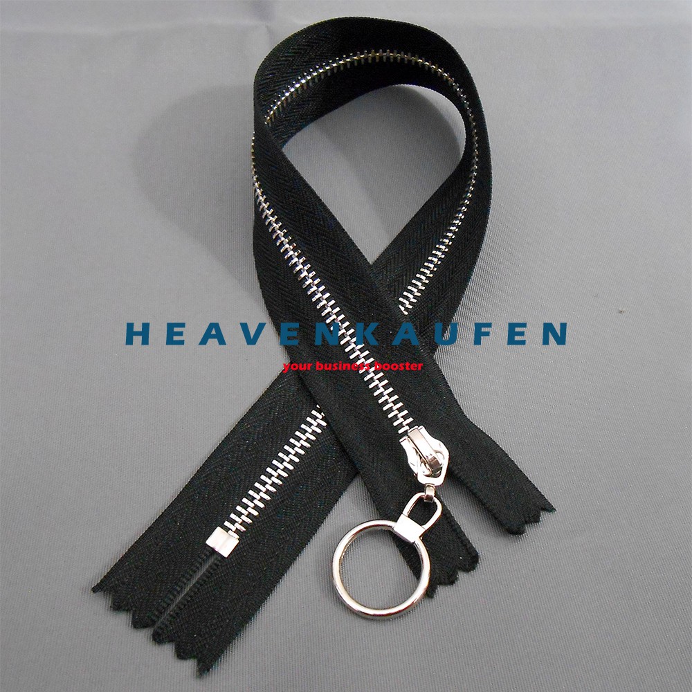 Resleting Zipper 30 cm / 12 inch Hitam -Silver No 3 Close-End Variasi Tarikan Bulat