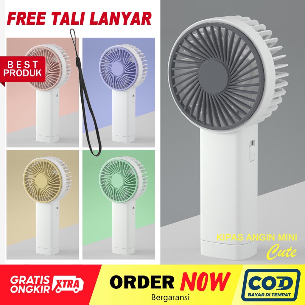 Kipas angin genggam mini fan portable cute colour angin kencang free tali gantungan hp lanyar - dinno.id