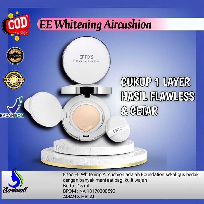 Bedak Perawatan Wajah Ertos EE Cushion Whitening Aircushion Pemutih Pencerah Kulit Muka garansi ori