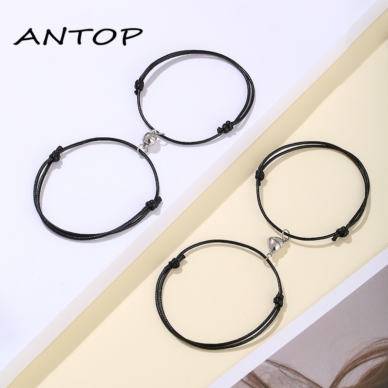 2 Pcs Gelang Couple POLOS Magnetik Pasangan Tali Lilin Pria Dan Wanita Aksesoris Fashion Hadiah ANTOP