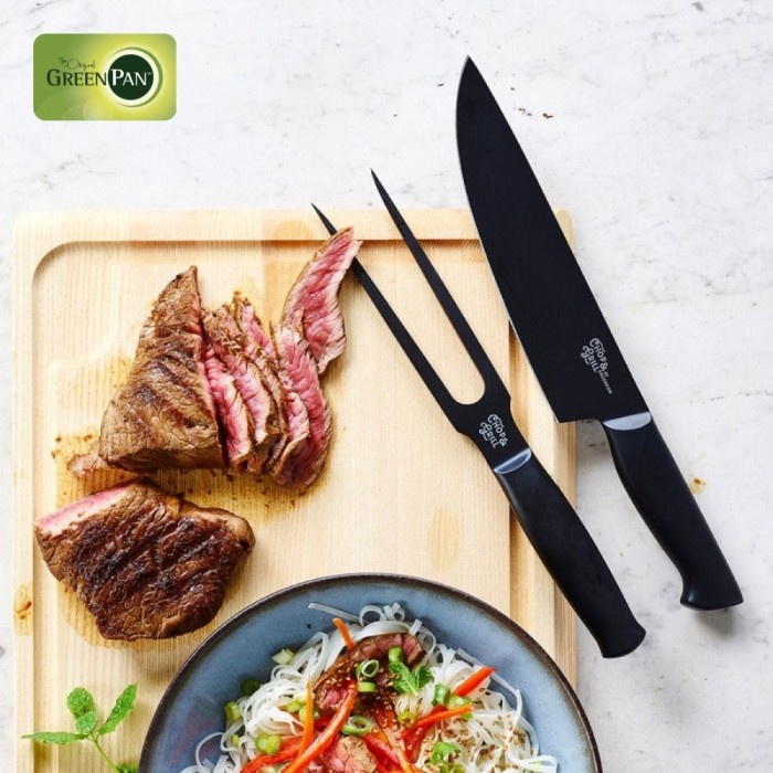 Jual Greenpan Set Meat Fork + Chef Knife Chop And Grill 19 Cm Shopee