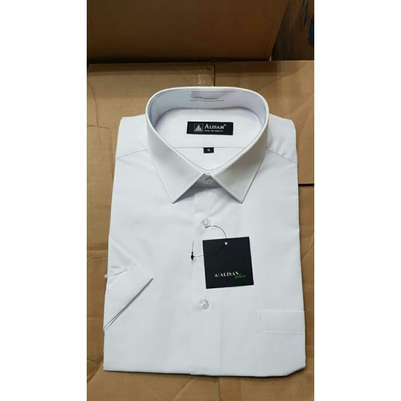 Kemeja Alisan Putih Polos Lengan Pendek Ukuran Jumbo 16½  (XXL), 17 ( XXXL ),  17½ (XXXXL)