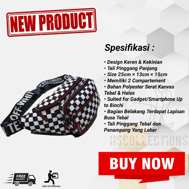 OFF WHITE CATUR CARDINY 937 Tas Selempang Pria Tas Selempang Catur Waistbag Slingbag - Black