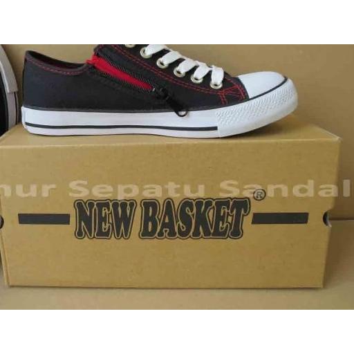♕ Sepatu Sekolah - New Basket NB 338 LC - Black/Red - 36 ➧