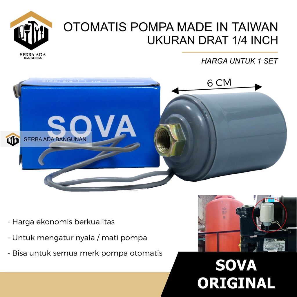 Otomatis Pressure Switch Sova PS-88 (Otomatis Pompa) 3/8&quot; 1/4&quot;