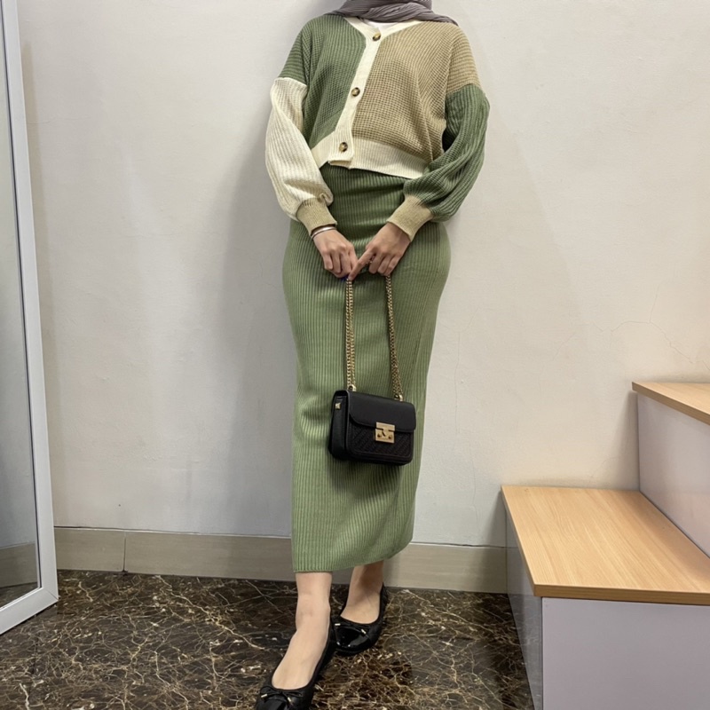 Set Rajut - OneSet - Setelan Rajut - Baju 1 Set Wanita Korean Style - Cardigan Rajut - Outfit 1 Set 